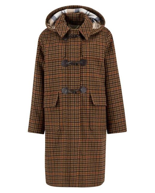 Barbour Melody Houndstooth Check Wool Blend Duffle Coat in Brown