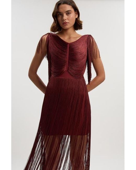 karen millen red cocktail dress Karen Millen Designer Red Valentines Day Satin Cocktail Evening Pencil Dress S