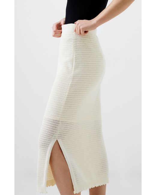 French Connection White Nesta Stripe Open Stitch Cotton Sweater Skirt