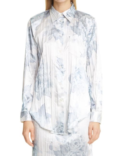 Acne White Sophi Shiny Floral Print Shirt