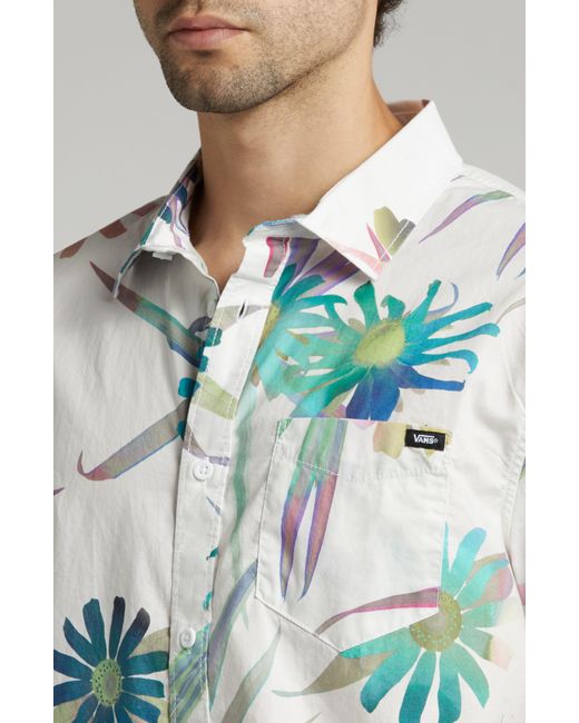 Vans Blue Vale Floral Print Short Sleeve Cotton Button-up Shirt for men