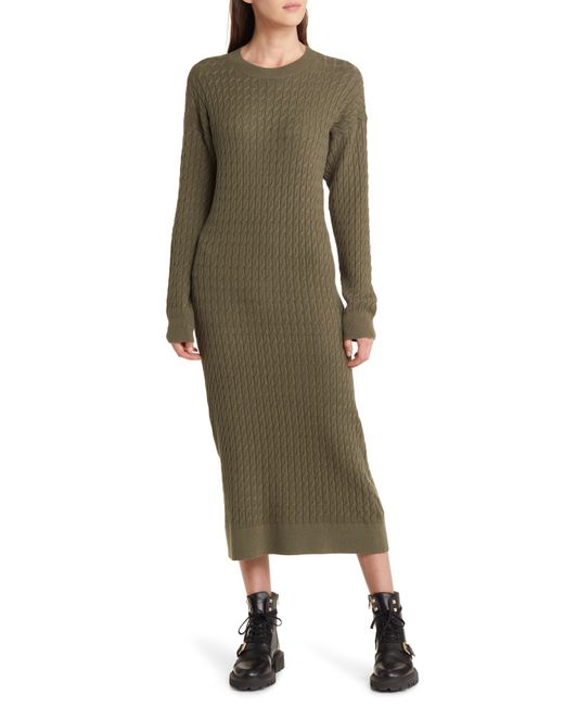 Treasure & Bond Green Cable Stitch Long Sleeve Midi Sweater Dress