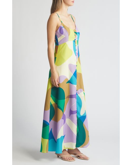 Hutch Blue Abstract Print Button Front Maxi Dress
