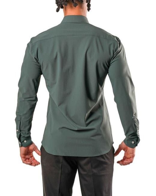 Maceoo Green Fibonacci Micropattern Stretch Cotton Blend Button-Up Shirt for men