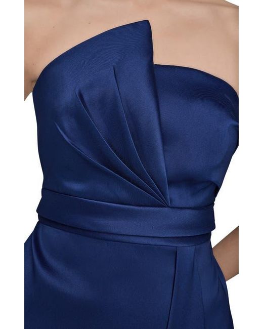Donna Karan Blue Asymmetric Strapless Satin Gown