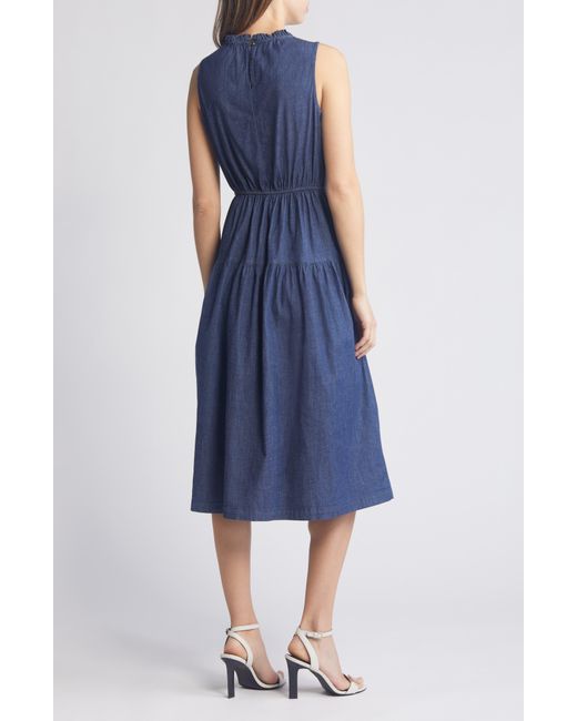 Anne Klein Blue Tiered Denim Midi Dress