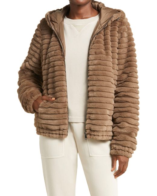 Zella Corded Faux Fur Jacket in Brown | Lyst