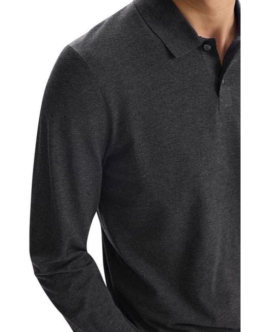 Theory Black Goris Long Sleeve Polo for men