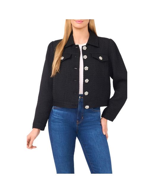 Cece Blue Crystal Floral Button Jacket