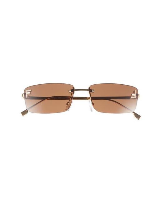 Fendi Brown First Crystal 54Mm Rimless Rectangular Sunglasses