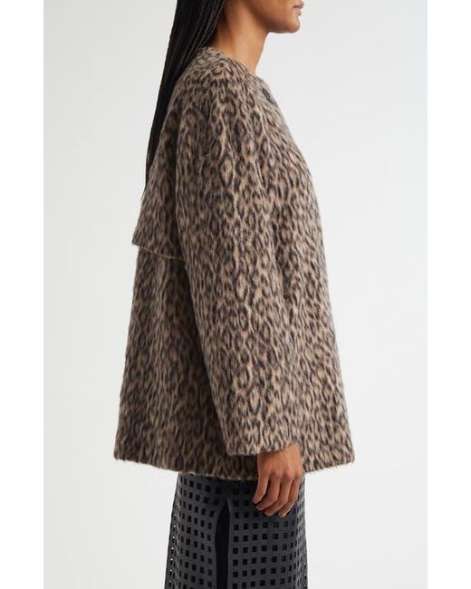 Emporio Armani Brown Leopard Print Wool Blend Double Breasted Jacket