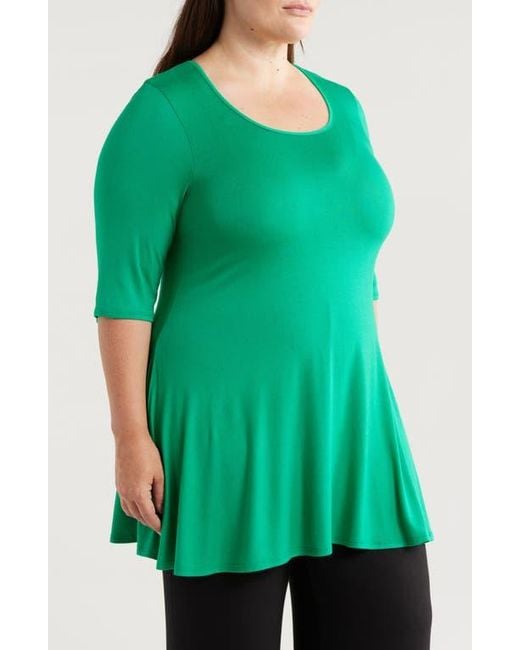 24seven Comfort Apparel Green Swing Asymmetric Hem Tunic Top