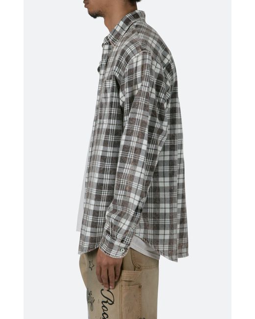 MNML Gray Washed Plaid Button-up Shirt for men
