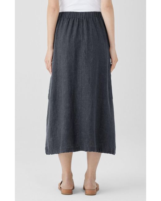 Eileen Fisher Blue Organic Linen Cargo Skirt