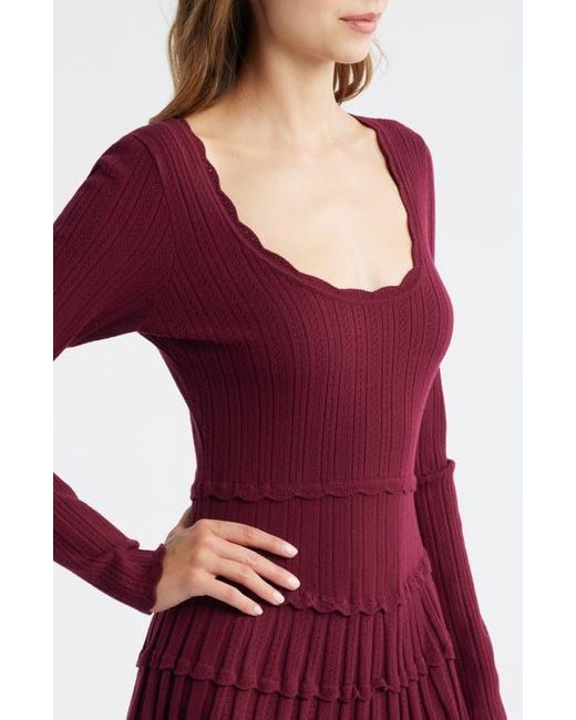 LoveShackFancy Red Long Sleeve Pointelle Sweater Minidress