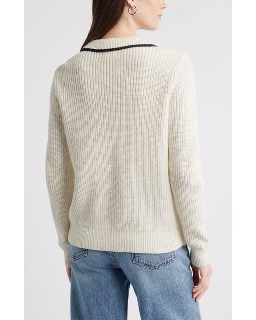 Caslon Blue Johnny Collar Cotton & Wool Sweater