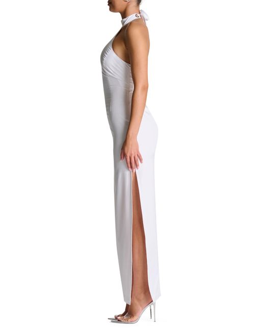 Naked Wardrobe White Halter Corset Side Slit Dress