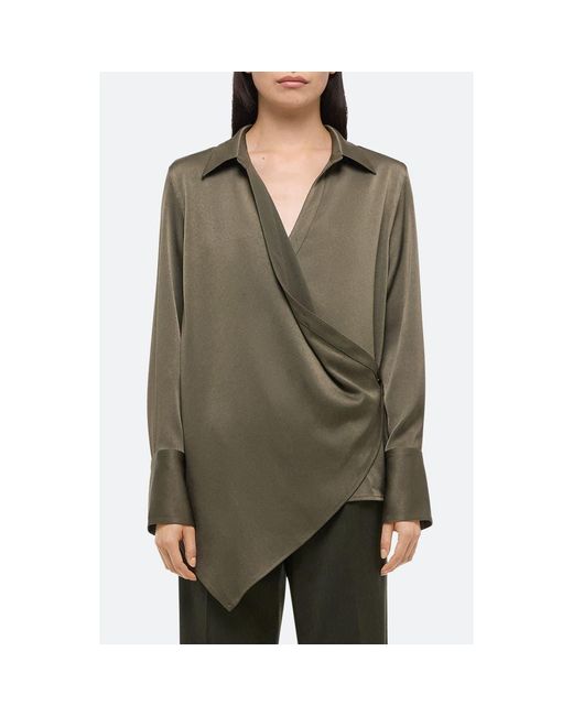 Helmut Lang Green Relax Faux Wrap Shirt