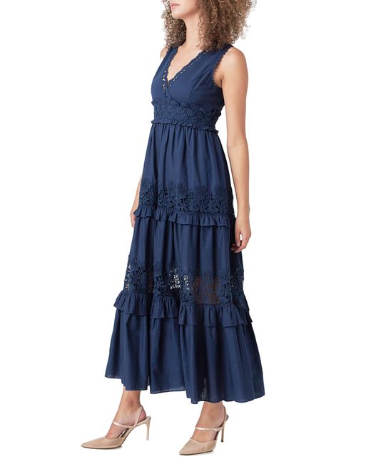 Endless Rose Blue Lace Inset Sleeveless Maxi Dress