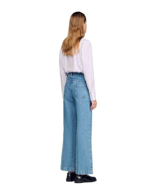 Sandro Blue Wide-Leg High-Rise Jeans
