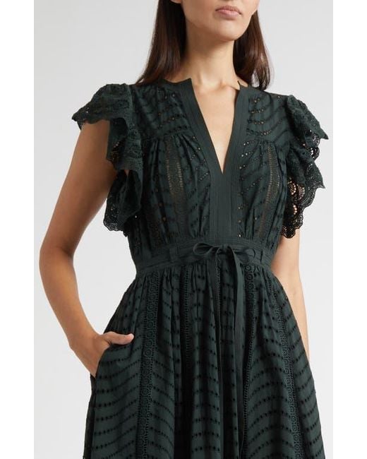 Ulla Johnson Black Olga Flutter Sleeve Midi Dress