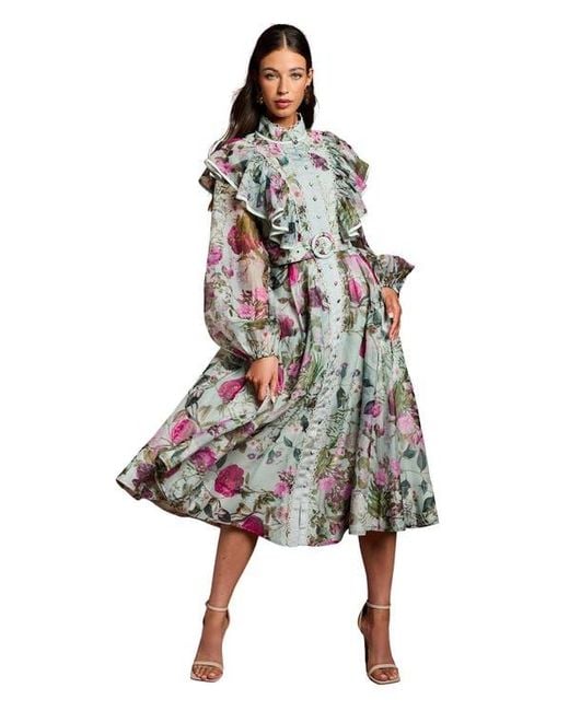 Coast White Long Sleeve Printed Organza Shirt Dress