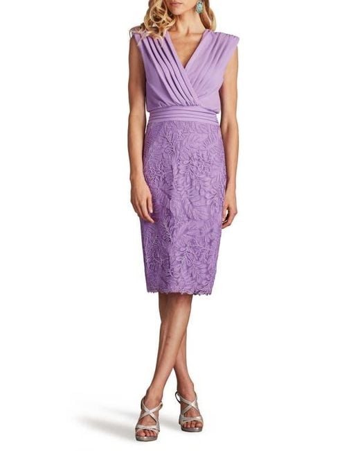 Tadashi Shoji Purple Pleat Detail & Embroidery Sleeveless Cocktail Dress