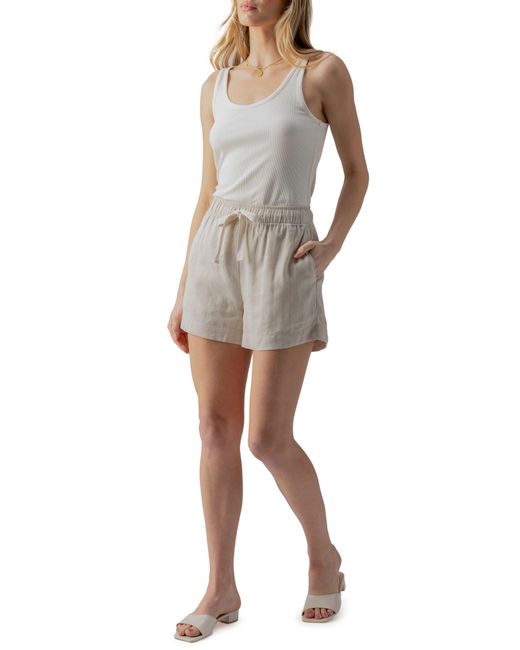 Sanctuary Natural Always Pinstripe Linen Blend Shorts