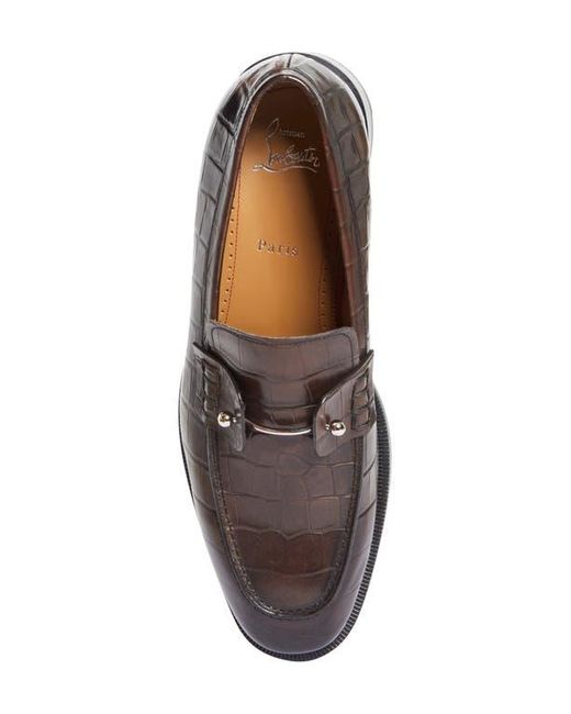 Christian Louboutin Brown Chambelimoc Croc Embossed Loafer for men