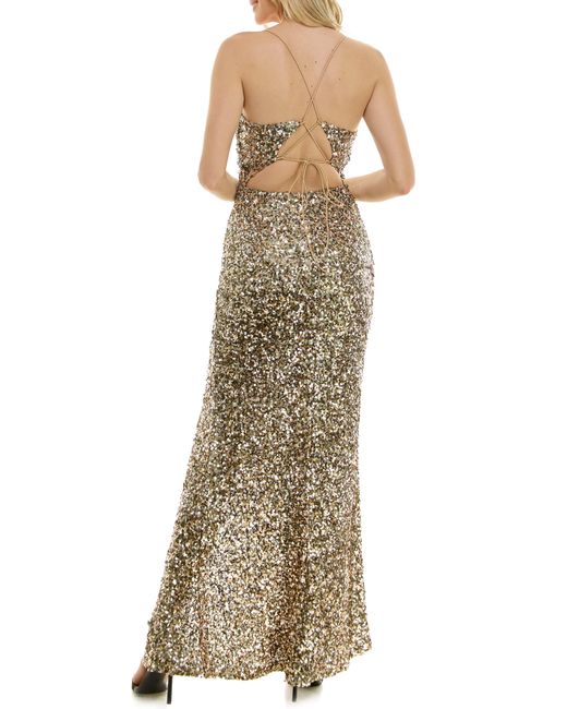 Speechless Natural Sequin Sweetheart Neck Gown