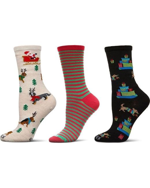 Memoi Multicolor Christmas Assorted 3-Pack Crew Socks