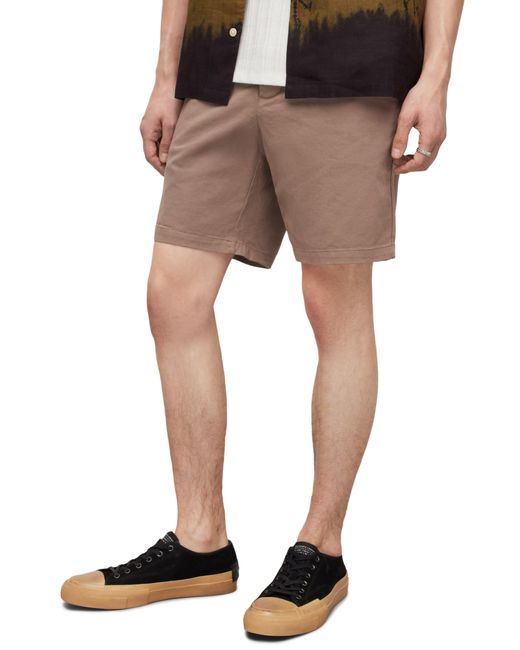 AllSaints Black Neiva Flat Front Stretch Twill Shorts for men