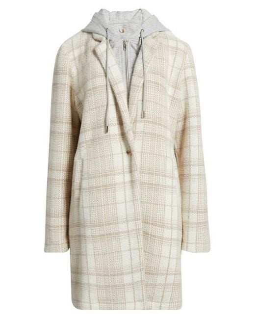 Thread & Supply Natural Plaid Coat With Bib Hoodie