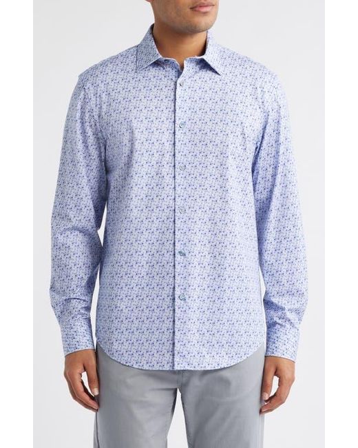 Bugatchi Blue James Ooohcotton Geometric Print Button-Up Shirt for men