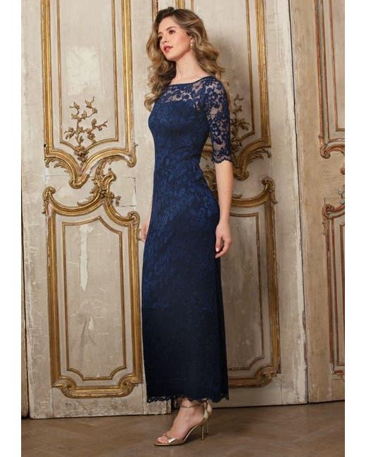 Alie Street London Blue Lila 3/4 Sleeve Lace Maxi Gown
