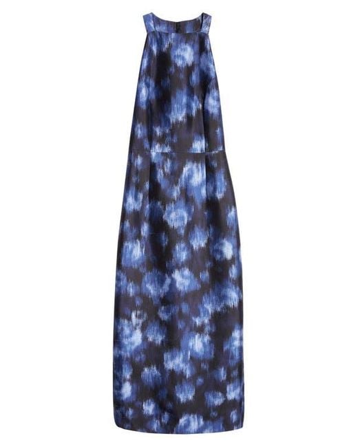 Michael Kors Blue Print Wool & Silk Sheath Midi Dress