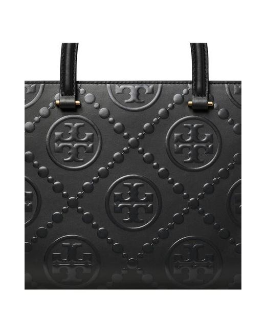 Tory Burch Black T Monogram Embossed Jacquard Square Tote