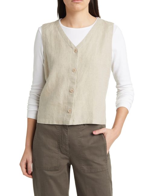 Eileen Fisher White V-neck Back Tie Organic Cotton Vest