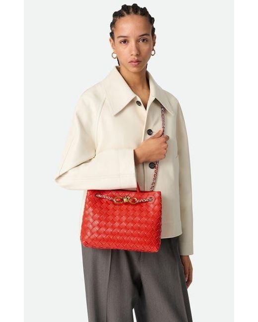 Bottega Veneta Red Small Andiamo Intrecciato Leather Shoulder Bag