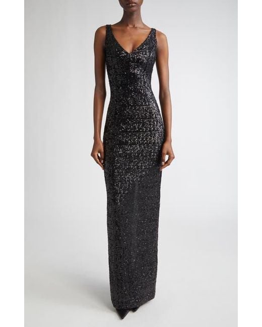 Michael Kors Black Sequin Column Gown