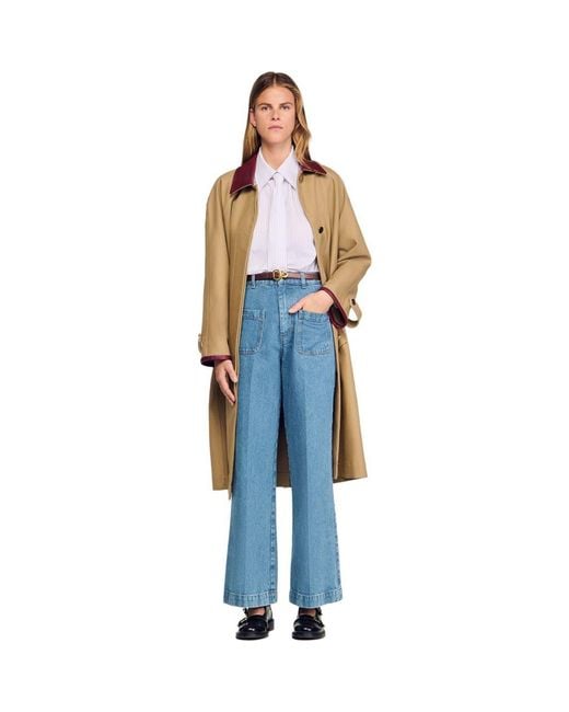 Sandro Blue Wide-Leg High-Rise Jeans