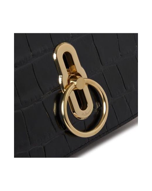 Mulberry Black Small Amberley Croc Embossed Leather Satchel