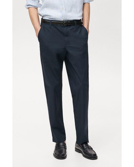 Mango Blue Drawstring Straight Leg Poplin Pants for men