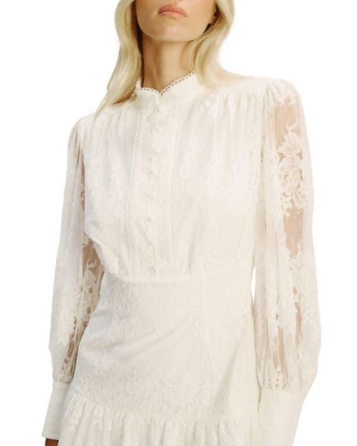 bardot remy balloon-sleeve lace dress Bardot Remy Lace Mini Dress in Blue TrenLend