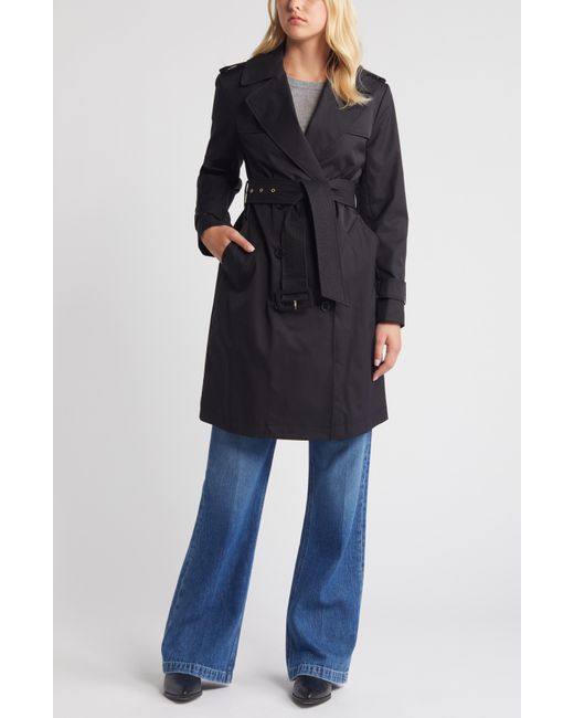 BCBGMAXAZRIA Black Double Breasted Belted Trench Coat