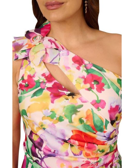 Adrianna Papell Red Print Cutout One-Shoulder Sheath Dress