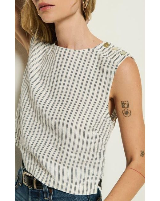Nation Ltd Blue Cara Stripe Button Shoulder Linen Tank