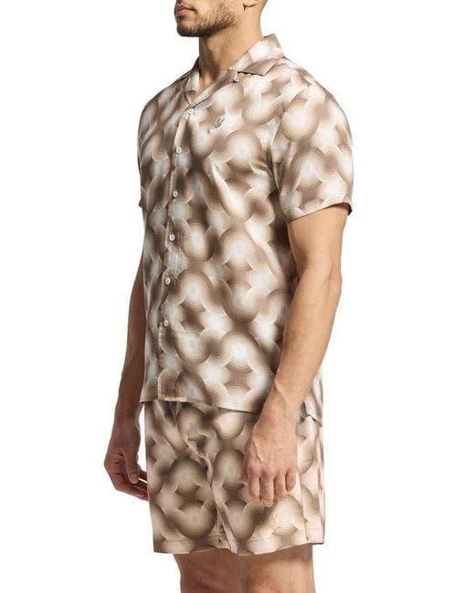 Psycho Bunny Natural Paros Wave Print Lyocell Camp Shirt for men