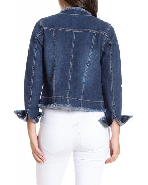 Apny Blue Frayed Collarless Denim Jacket