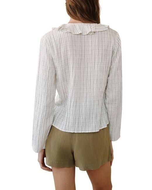 Bella Dahl Gray Stripe Ruffle Tie Neck Seersucker Top